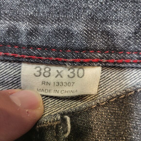 Sean John Jeans Mens 38x30 Black Hamilton Straight Leg Distressed Denim - Picture 4 of 10